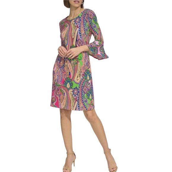 Tommy Hilfiger Dresses & Skirts - NWT TOMMY HILFIGER A Line Dress Size 8 Medium Colorful Paisley Bell Sleeve Boho